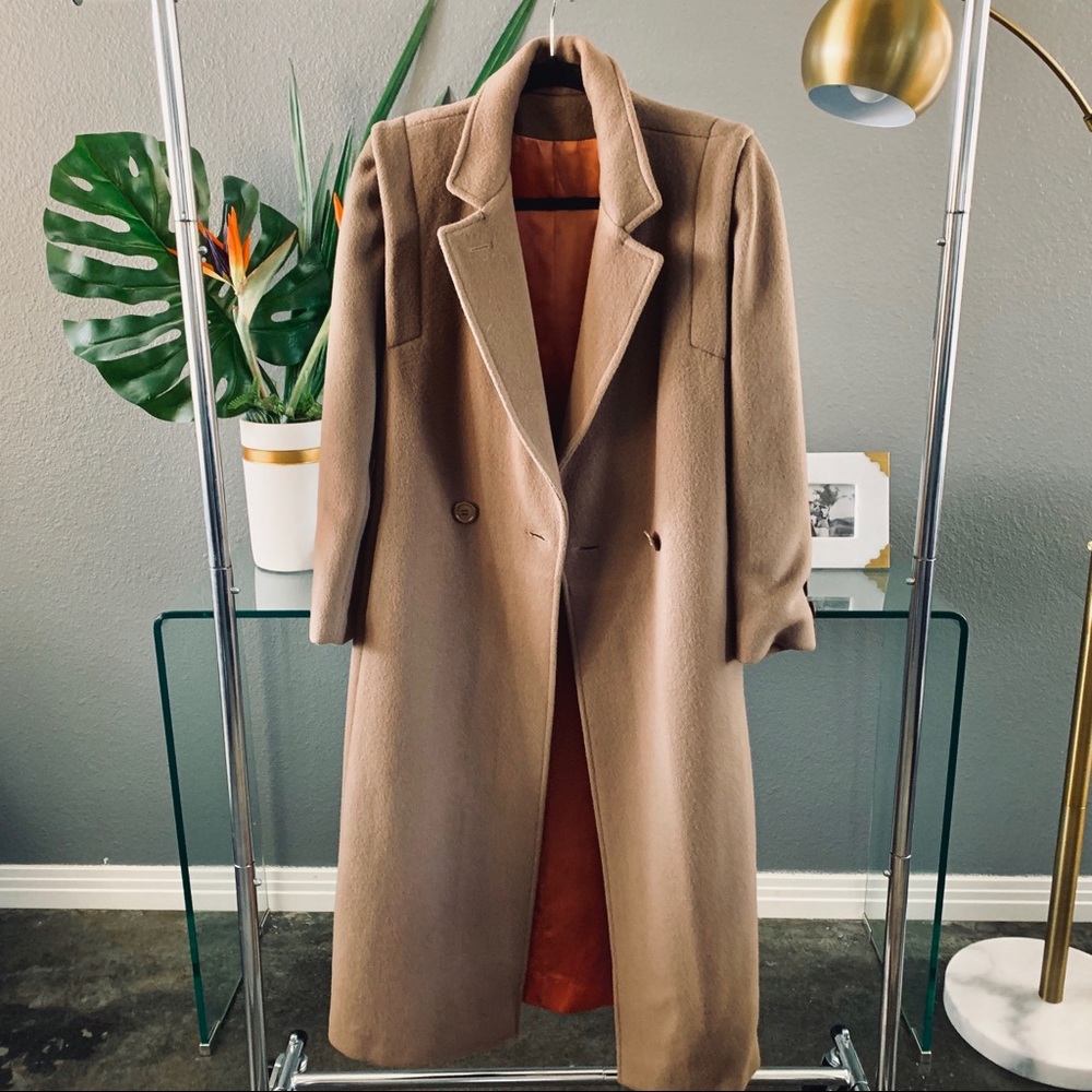 LARRY LEVINE | vintage tan wool long trench coat